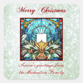 Pegatina Cuadrada Navidades de vidrio templado Candle Holly Green Pu