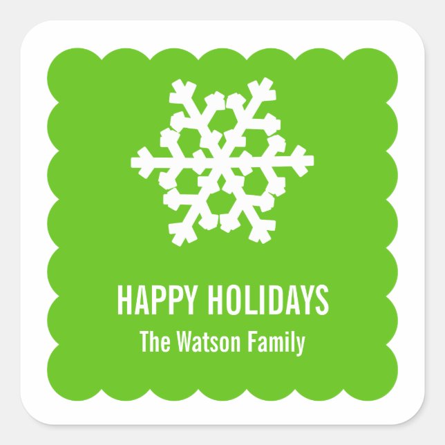 Pegatina Cuadrada Navidades de vieiras verdes modernos con copos de  (Anverso)