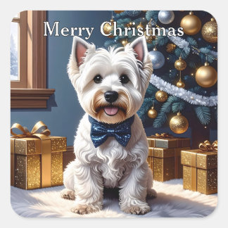 Pegatina Cuadrada Navidades de West Highland White Terrier