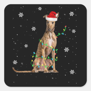 Pegatina Cuadrada Navidades de Whippet Light Cute Santa Whippet Xmas