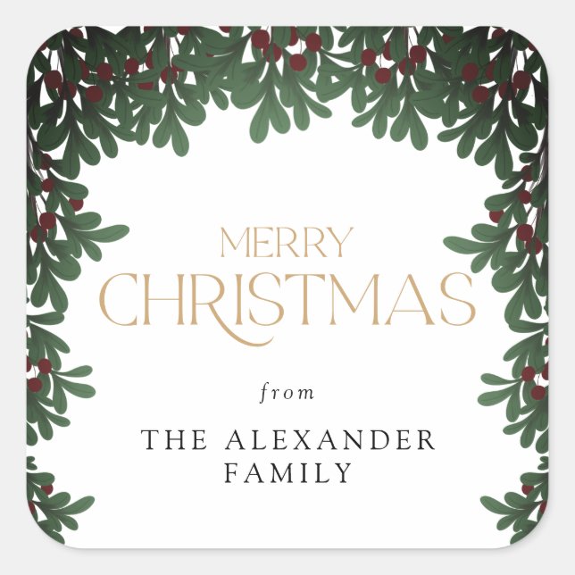 Pegatina Cuadrada Navidades de Winter Greenery Mistletoe (Anverso)