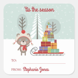 Pegatina Cuadrada Navidades de Woodland Bear