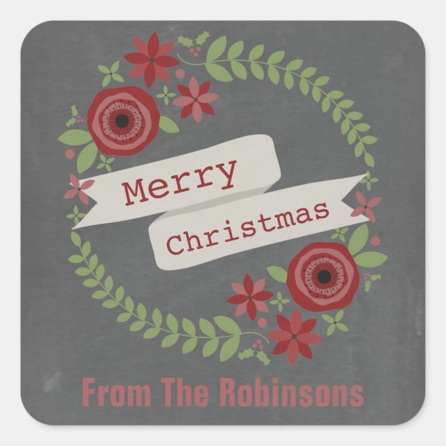 Pegatina Cuadrada Navidades de Wreath inspirados en el Chalk persona (Anverso)