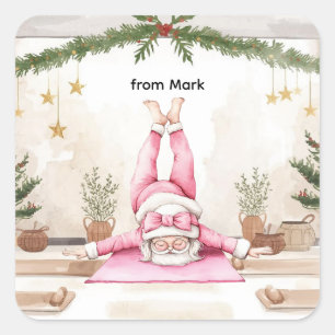 Pegatina Cuadrada Navidades de yoga con Santa Claus en clase de yoga