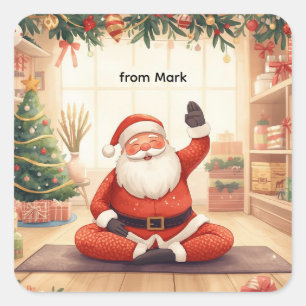 Pegatina Cuadrada Navidades de yoga con Santa Claus en clase de yoga