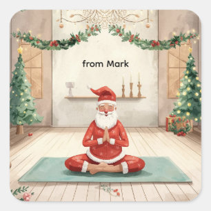 Pegatina Cuadrada Navidades de yoga con Santa Claus en clase de yoga
