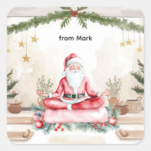 Pegatina Cuadrada Navidades de yoga con Santa Claus en clase de yoga