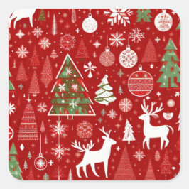 Pegatina Cuadrada Navidades decoran santa arboles de nieve con decor