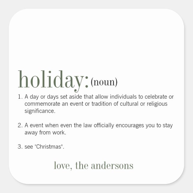 Pegatina Cuadrada Navidades Definición de vacaciones en blanco (Anverso)