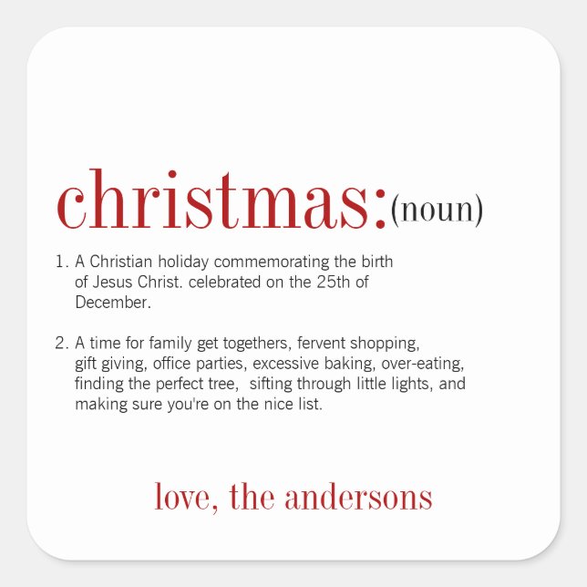 Pegatina Cuadrada Navidades Definición de vacaciones en blanco (Anverso)