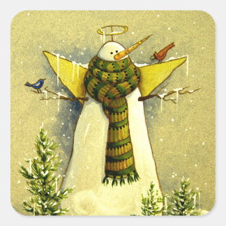Pegatina Cuadrada navidades del 4894 Angel de Nieve y Aves