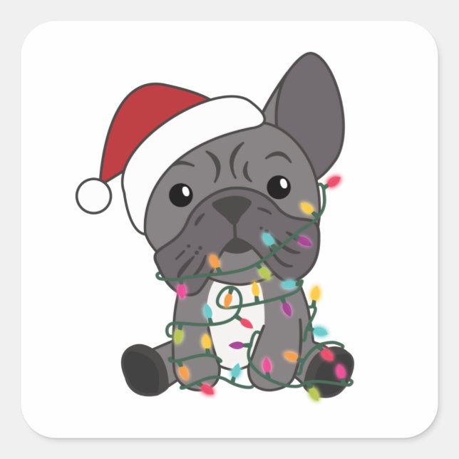 Pegatina Cuadrada Navidades del Bulldog francés niegan animales de i (Anverso)
