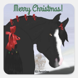 Pegatina Cuadrada Navidades del Caballo de Arabia Negro