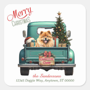 Pegatina Cuadrada Navidades del Camión Retro Chow Chow Dog