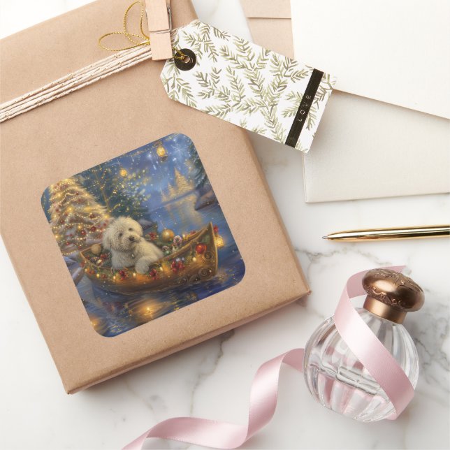 Pegatina Cuadrada Navidades del Coton De Tulear: Viaje festivo (Regalar)