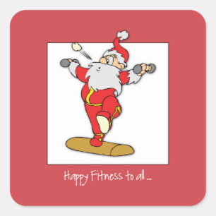 Pegatina Cuadrada Navidades del ejercicio de fitness feliz con Santa