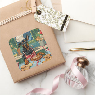 Pegatina Cuadrada Navidades del Festival Doberman Pinscher Holiday B