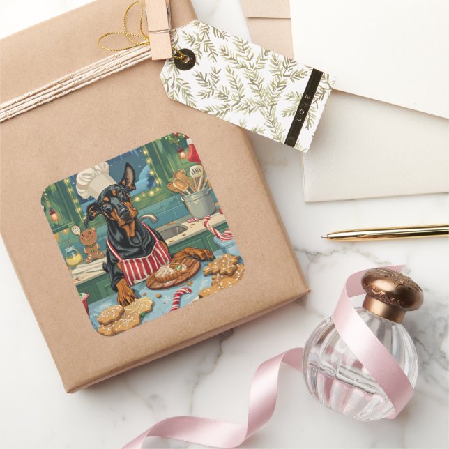Pegatina Cuadrada Navidades del Festival Doberman Pinscher Holiday B (Regalar)