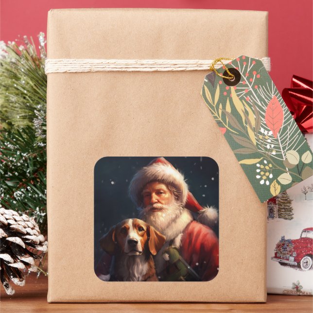 Pegatina Cuadrada Navidades del Foxhound Santa Claus en inglés (Vacaciones)