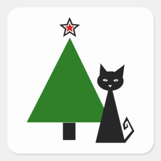 Pegatina Cuadrada Navidades del gato negro