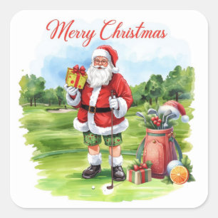 Pegatina Cuadrada Navidades del Golf Santa Claus para el golfista de