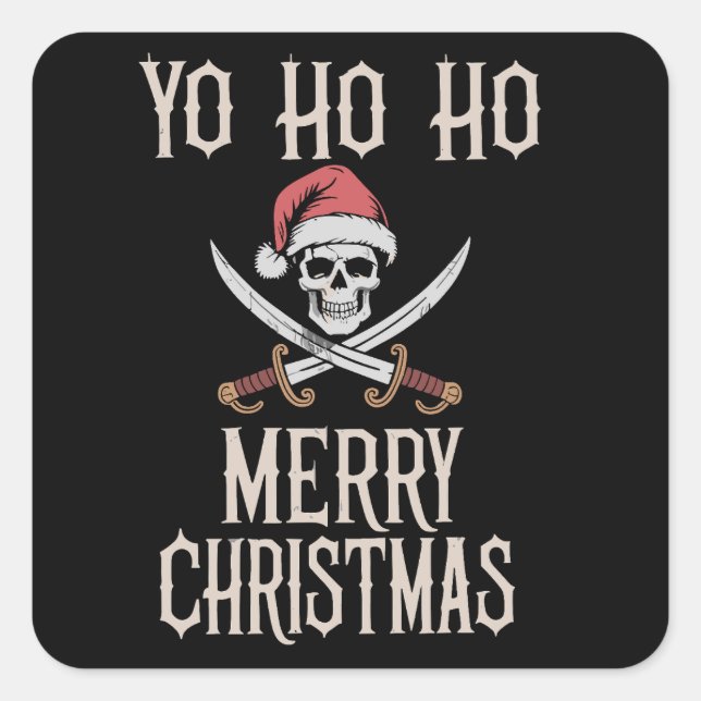 Pegatina Cuadrada Navidades del Holiday Pirate Yo Ho Ho (Anverso)