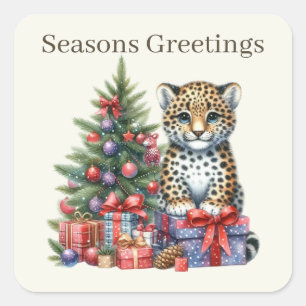 Pegatina Cuadrada Navidades del leopardo de Seasons Greetings