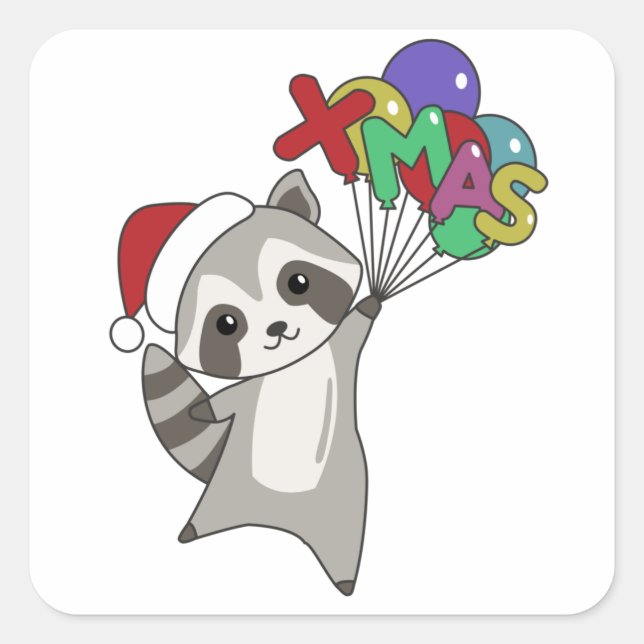 Pegatina Cuadrada Navidades del mapache Nieve Raccoons de invierno (Anverso)