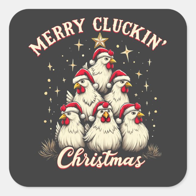 Pegatina Cuadrada Navidades del Merry Clucking Ropa Funny (Anverso)