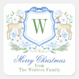 Pegatina Cuadrada Navidades del Monograma de renos de color acuático