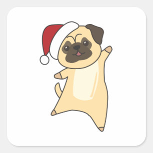Pegatina Cuadrada Navidades del Mops Nieve Animales De Invierno Perr