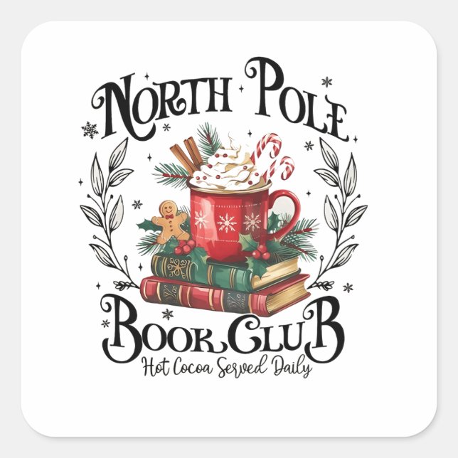 Pegatina Cuadrada Navidades del North Pole Book Club (Anverso)