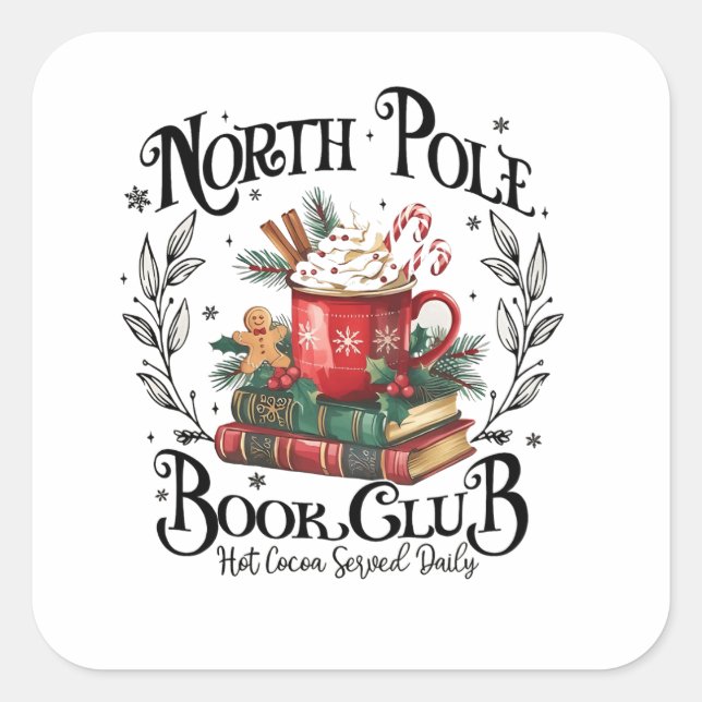 Pegatina Cuadrada Navidades del North Pole Book Club (Anverso)