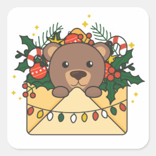 Pegatina Cuadrada Navidades del oso letra Animales de invierno cuadr