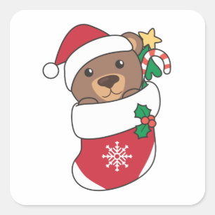 Pegatina Cuadrada Navidades del oso nievan a los animales de inviern