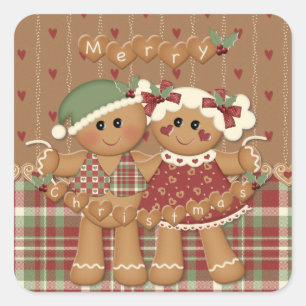 Pegatina Cuadrada Navidades del País de Gingerbread