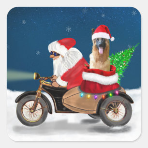 Pegatina Cuadrada Navidades del Pastor Alemán Santa Claus