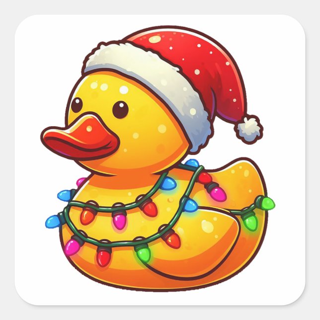 Pegatina Cuadrada Navidades del pato de goma de Merry Duckmas (Anverso)