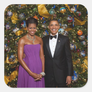 Pegatina Cuadrada Navidades del presidente Barack Obama y Michelle