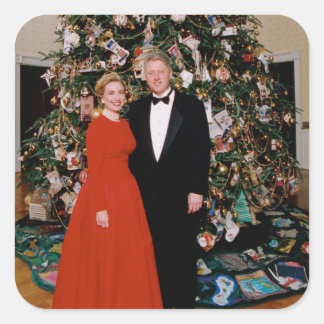 Pegatina Cuadrada Navidades del presidente estadounidense Bill Clint