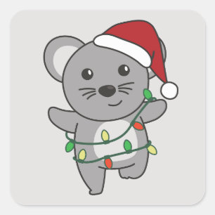 Pegatina Cuadrada Navidades del ratón Animales de invierno ratones d