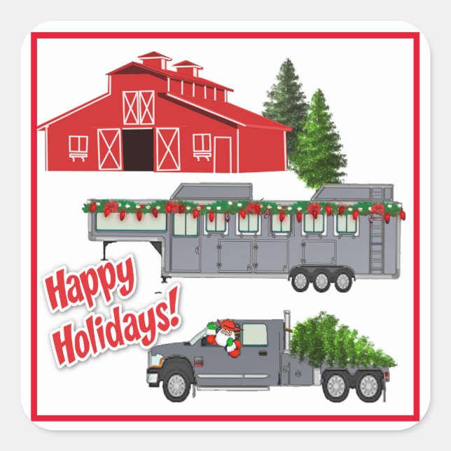 Pegatina Cuadrada Navidades del Sendero de Camiones de Santa Barn (Anverso)