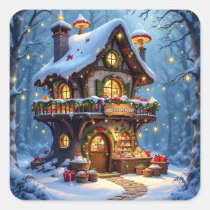Pegatina Cuadrada Navidades del taller de Santa Claus