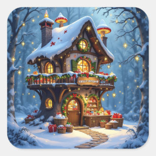 Pegatina Cuadrada Navidades del taller de Santa Claus