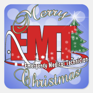 Pegatina Cuadrada NAVIDADES del Técnico Médico de Emergencia de EMT