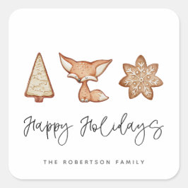 Pegatina Cuadrada Navidades del trío de galletas festivas