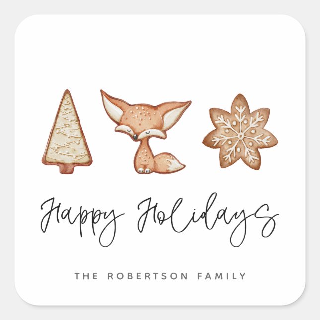 Pegatina Cuadrada Navidades del trío de galletas festivas (Anverso)