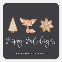 Pegatina Cuadrada Navidades del trío de galletas festivas