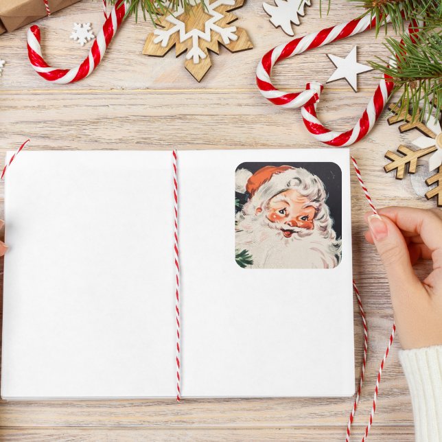 Pegatina Cuadrada Navidades del Viejo Santa Claus Retro Jolly (Vintage Retro Jolly Old Santa Claus Christmas Square Sticker)