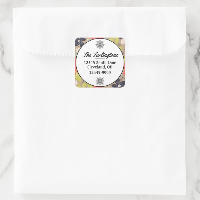 Pegatina Cuadrada Navidades dibujados a mano Dirección de devolución (Bolso)